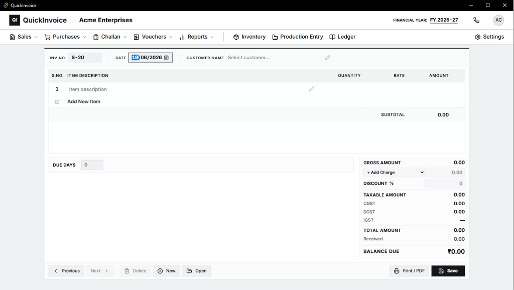 QuickInvoice Desktop Invoicing and Accounting Interface